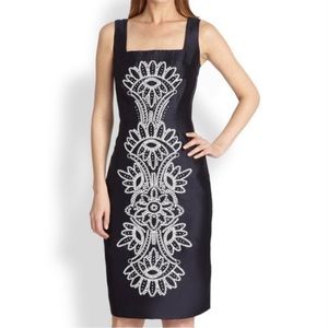 TORY BURCH Navy 100% SILK Embroidered Midi Formal Dress NWOT SZ 10